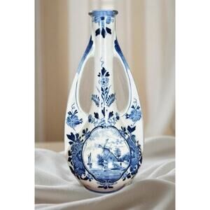 VINTAGE DELFT Blue & White N. Delft Dec 515” Double Handed Vase 11”Hand Paint